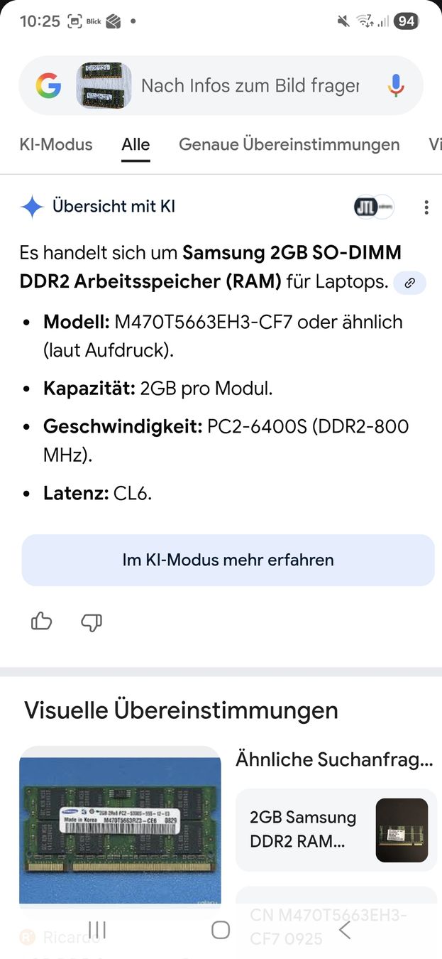 Samsung Memoria / RAM: Arbeitsspeicher 2x 2 GB – Usato da Dübendorf venduto da Jolenia 3