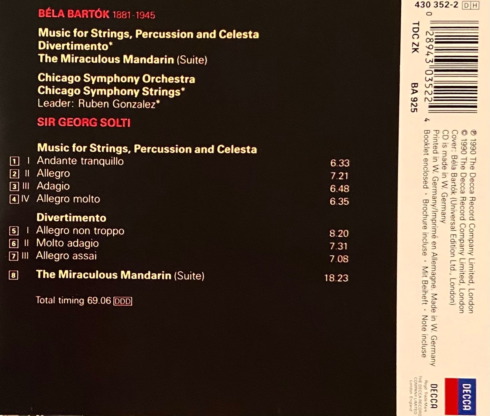 CD: Bartók • Georg Solti CD Music For Strings, Percussion – Usato da Luzern venduto da Lycka 1