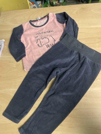 Mädchen Pyjama Velours Elefant Motiv rosa grau Gr.86/92
