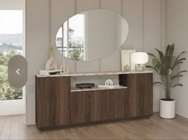 Sideboard mit 4 Türen und 1 Regal - Dunkel Natur und beiger 