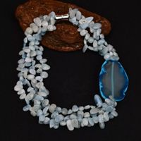 4 Strang Aquamarin Achat Edelsteinkette Collier Aigue-Marine