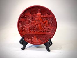 Cinnabar/ Zinnober-Lackteller, geschnitzt, Beijing, 70er