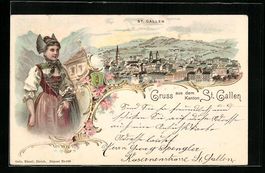 Litho St. Gallen, Ortsansicht und St. Ga