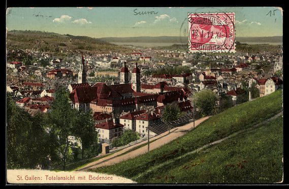 Cartoline postali: AK St. Gallen, Totalansicht mit Bodensee – Usato da Berlin venduto da bartko-reher