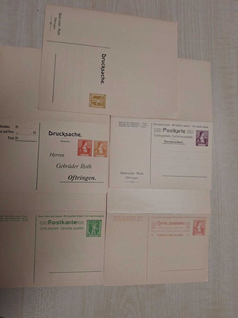 Tutti i francobolli: Lot Doppel-Postkarten Gebrüder Roth Oftringen – Usato da Hefenhofen venduto da Richsalz