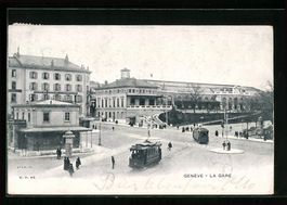 Geneve, La gare, Strassenbahnen vor dem 