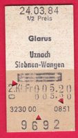 KARTON BILLETT, GLARUS - SIEBNEN-WANGEN, 2.KLASSE, RETOUR, H
