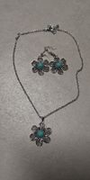 Silber Kette & Ohrringe Set Türkis Blume Boho Chic, neu