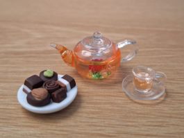 Glas Teekanne mit Erblühtee, Handgemacht, Auch für Maileg