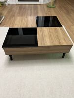 Couchtisch Holz Optik mit Glas und Schubladen quadratisch