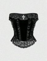 Gothic Samt-Top mit Spitze und Kreuz Grösse M *neu*
