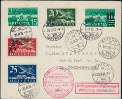 Flupostbrief 1935 mit toller Frankatur, Winterluftpost