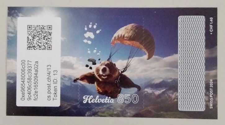 Tutti i francobolli: Swiss Crypto Stamp 4.0 ID 13 "Gleitschirm" mit NFT – Usato da Basel venduto da TokenID1