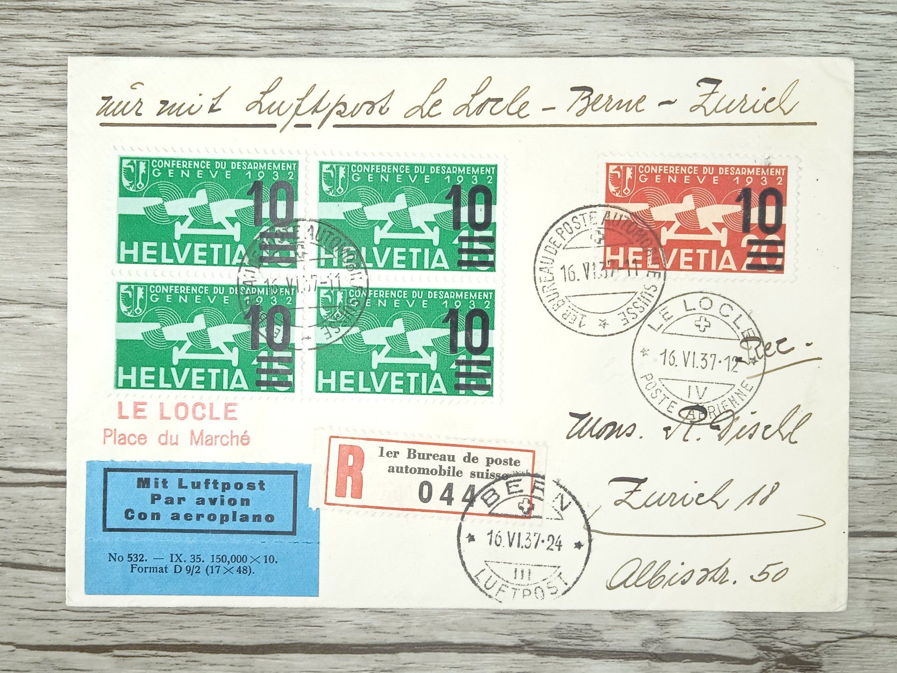 Tutti i francobolli: TR90 Enveloppe + Timbre Suisse 1937 – Usato da Cousset venduto da Patrick_Collections