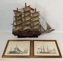 Spanische Fregatte 1780 mit 2 gerahmten Marinedrucken