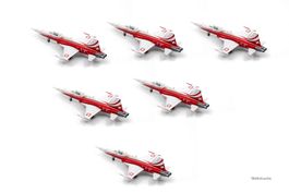 6 Stk Patrouille Suisse Flugzeuge Set, inkl.Colletecor Card.