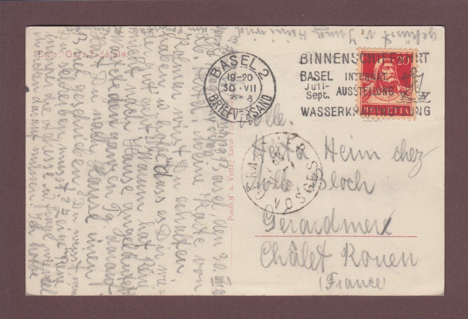 Cartoline postali: BASEL - Bundesbahnhof - Tram - 1926 – Usato da Pully venduto da nicecards 1