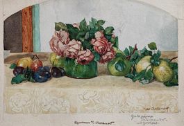 HUGO CHARLEMONT – Blumen- und Früchtestillleben, Aquarell