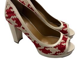 Pollini Plateau Pumps Rot/Weiss gewoben 41 Peeptoe