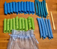 Lockenwickler Set Spiralen blau grün mit Zubehör gebraucht