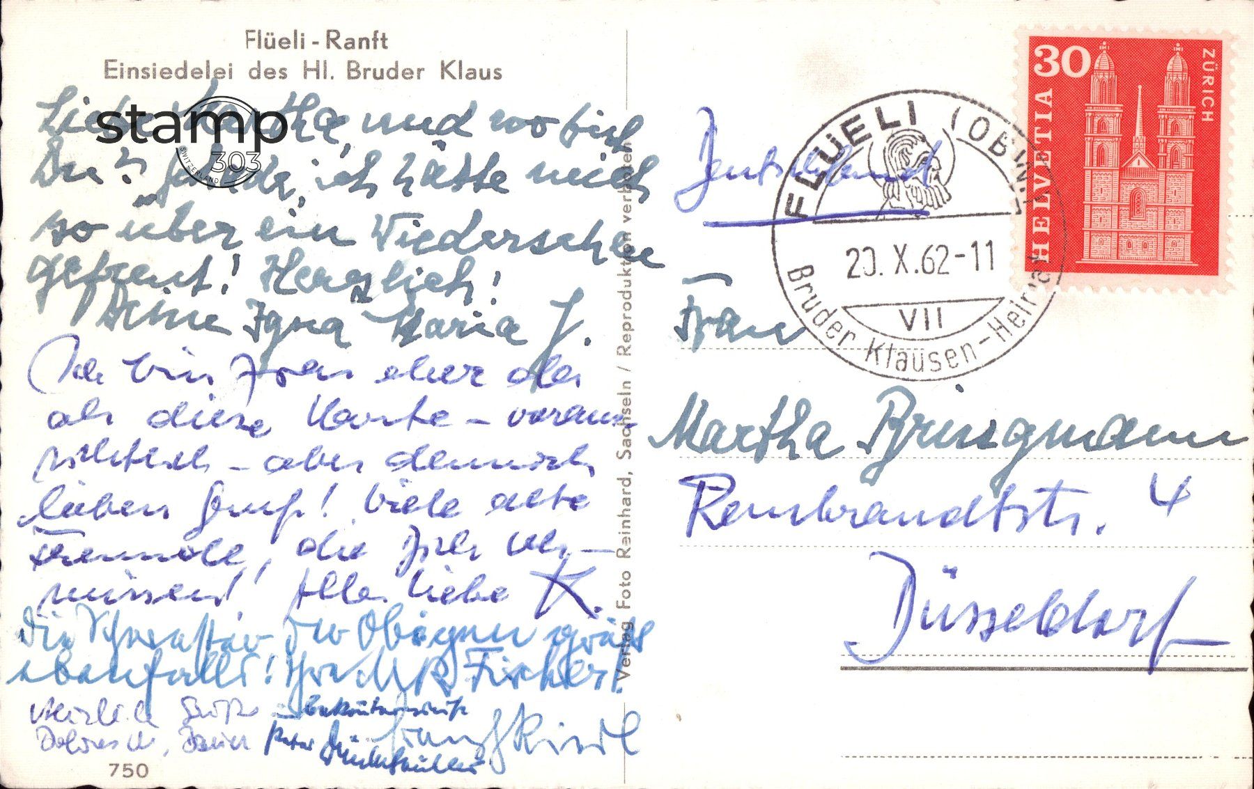 Cartoline postali: 1962 AK Einsiedelei _ Flüeli-Ranft – Usato da Eggersriet venduto da stamp303 1