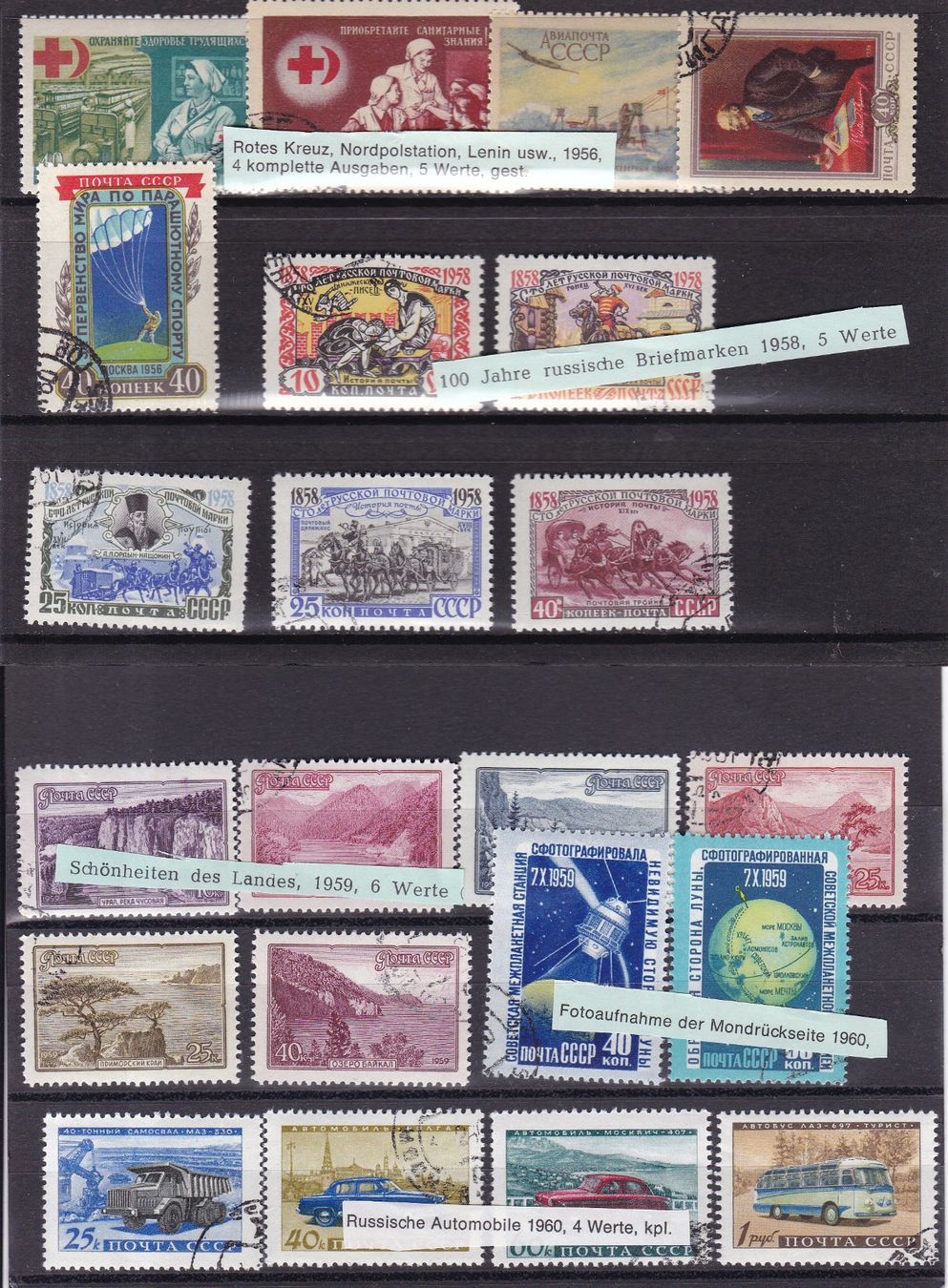 Tutti i francobolli: 10 Briefmarken-Steckkarten "Sowjetunion, UDSSR" – Usato da Münchwilen AG venduto da Nesar 1