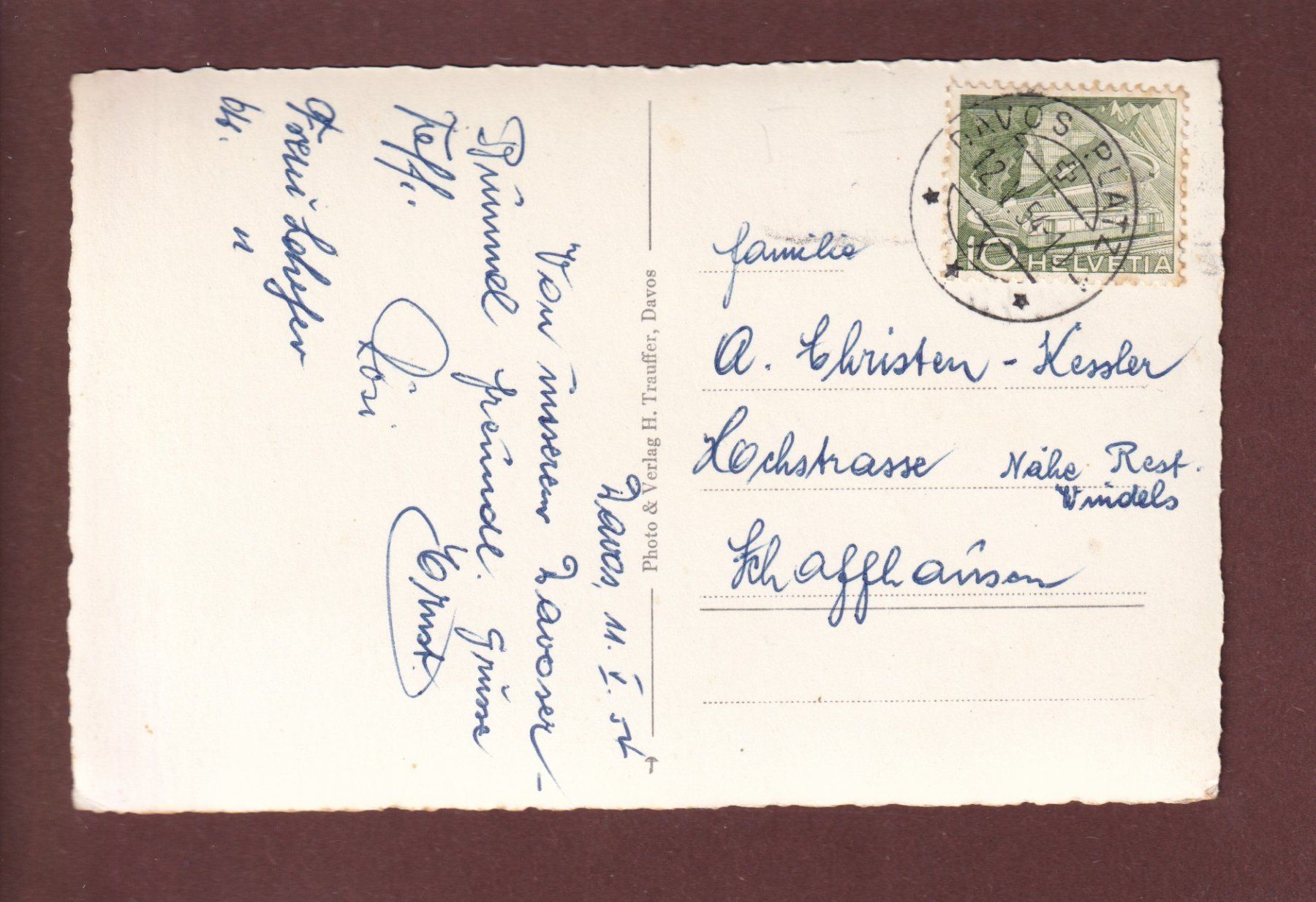 Cartoline postali: DAVOS - Morgensonne auf der Schatzalp - 1954 – Usato da Pully venduto da nicecards 1