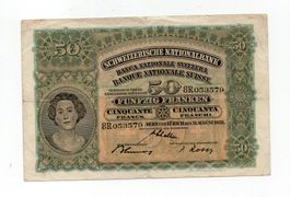 (1219) CH, Banknote, 50 Franken 1938, Holzfäller, gefaltet