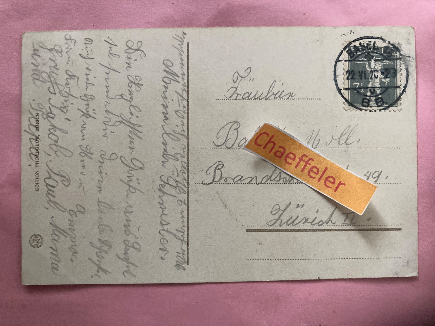 Ansichtskarten: 1920 Basel, Marktplatz – Gebraucht aus Zürich von Chaeffeler 1