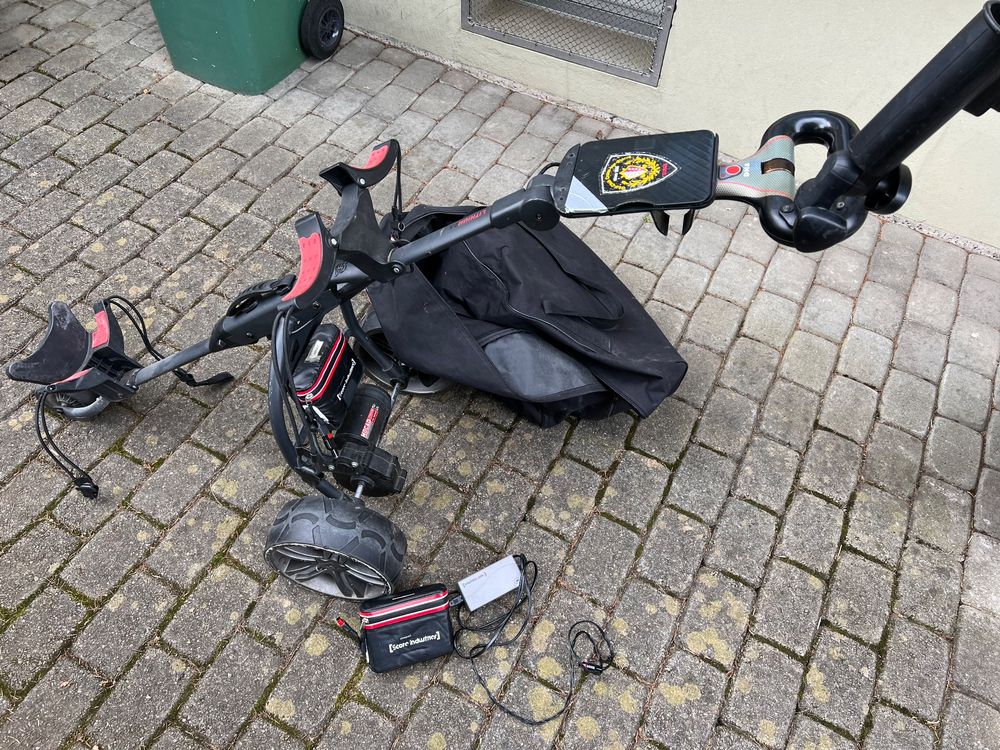 Score Industries Golftrolley Cube – Grau/Blau, Faltbarer Push-Trolley Für Golfbag