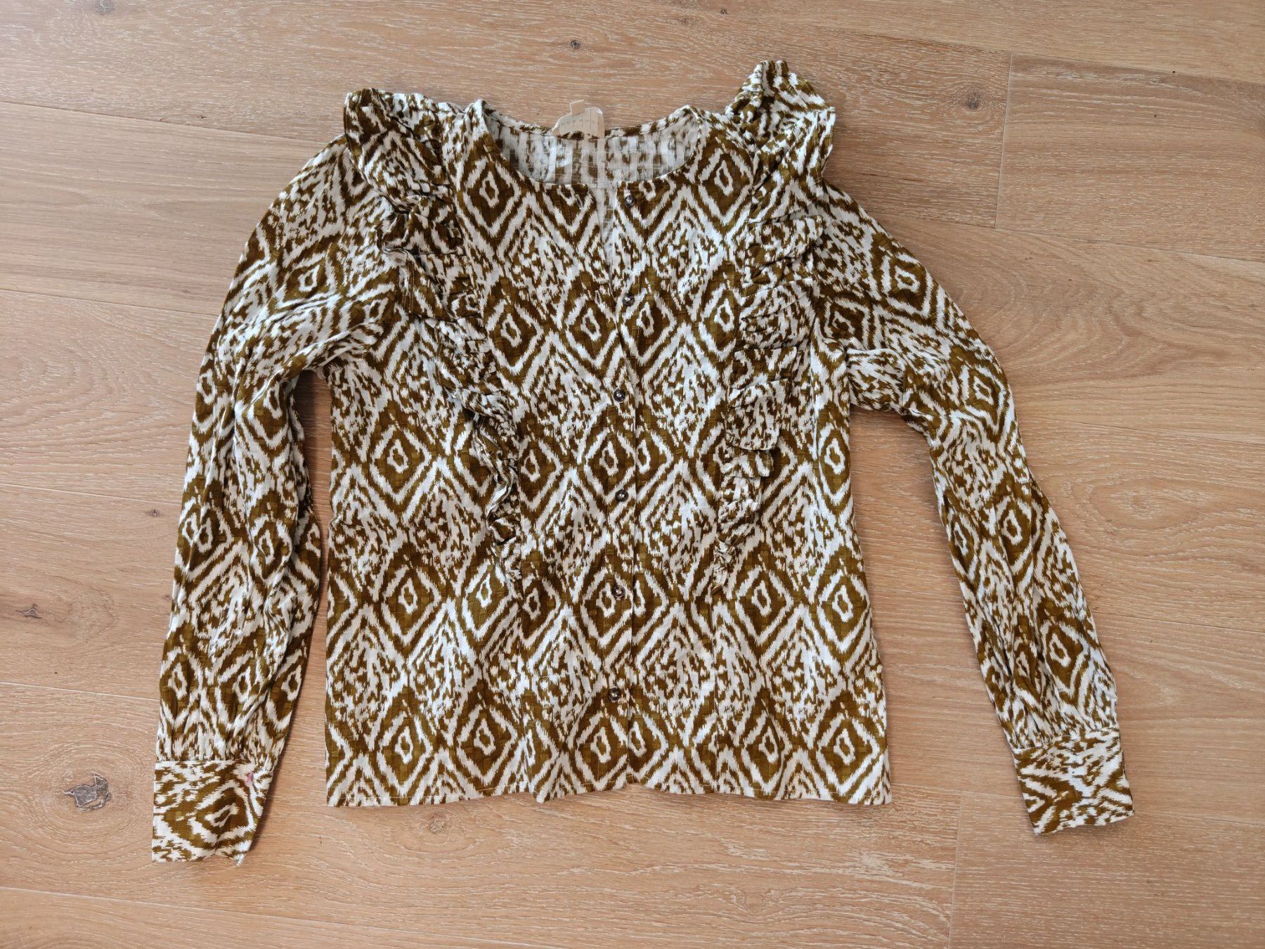 Sezane Blusen: Sezane Ikat-Bluse oliv, Gr. 38 – Gebraucht aus Hedingen von muse10