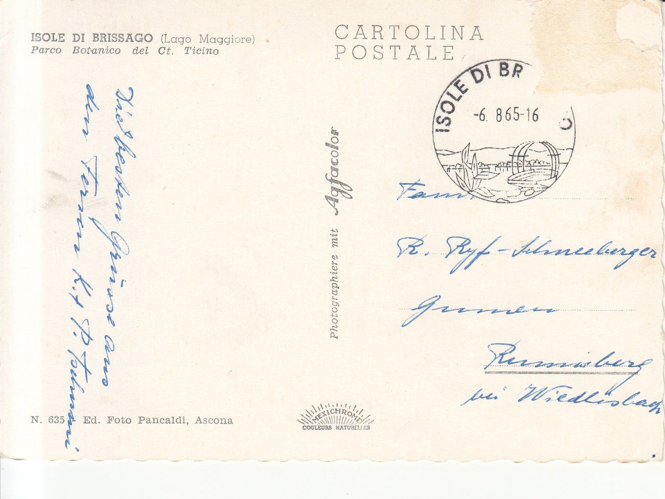 Cartoline postali: Brissago 1965 – Usato da Bürglen TG venduto da StampGraf 1