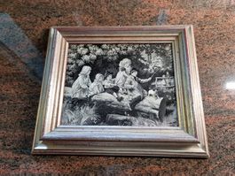 Seidenbild  in Holzrahmen mit Signatur  Sehr schön