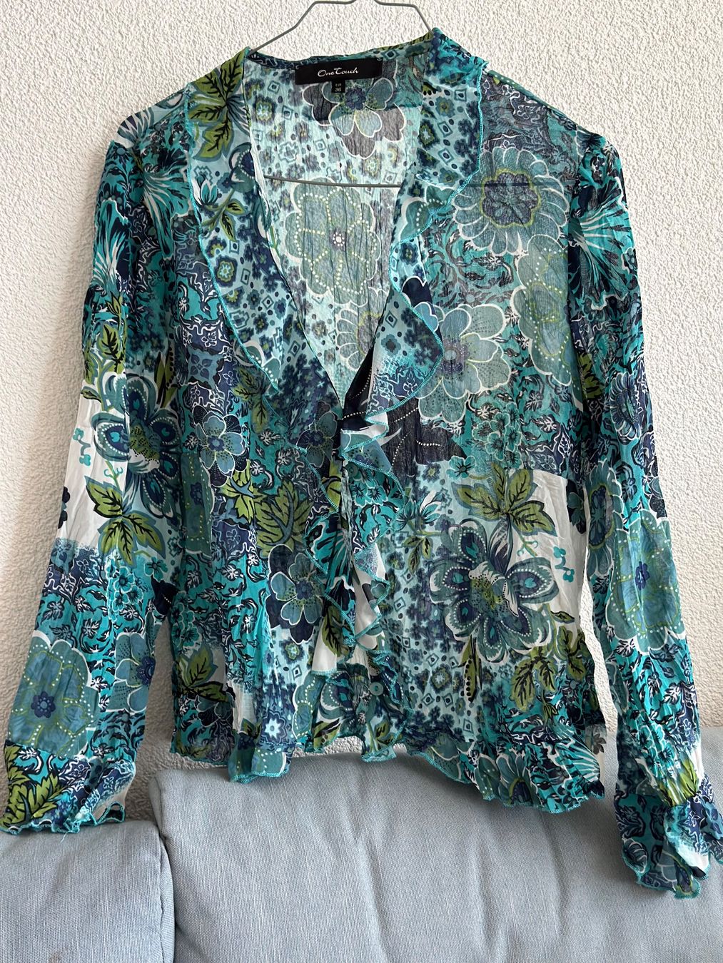 Camicette: Bluse 36 (One Touch) blau/grün Blumenmuster – Usato da Rothenburg venduto da wer_g9fd