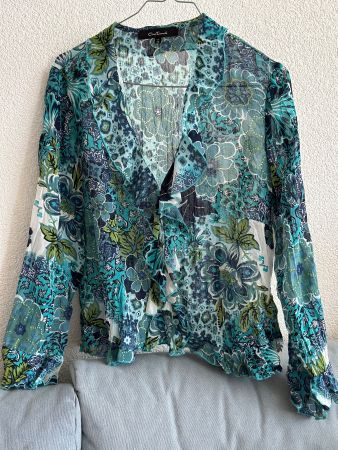 Bluse 36 (One Touch) blau/grün Blumenmuster