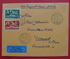 1929, F3+F4 Flugpost BERN-ZÜRICH nach DÜRRENAST, sehr sauber