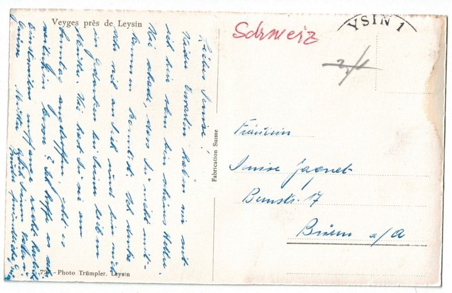 Ansichtskarten: Veyges près Leysin, vers 1940 – Gebraucht aus Frauenfeld von POML 1