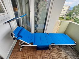 Liegestuhl blau mit Sonnendach faltbar Aluminium