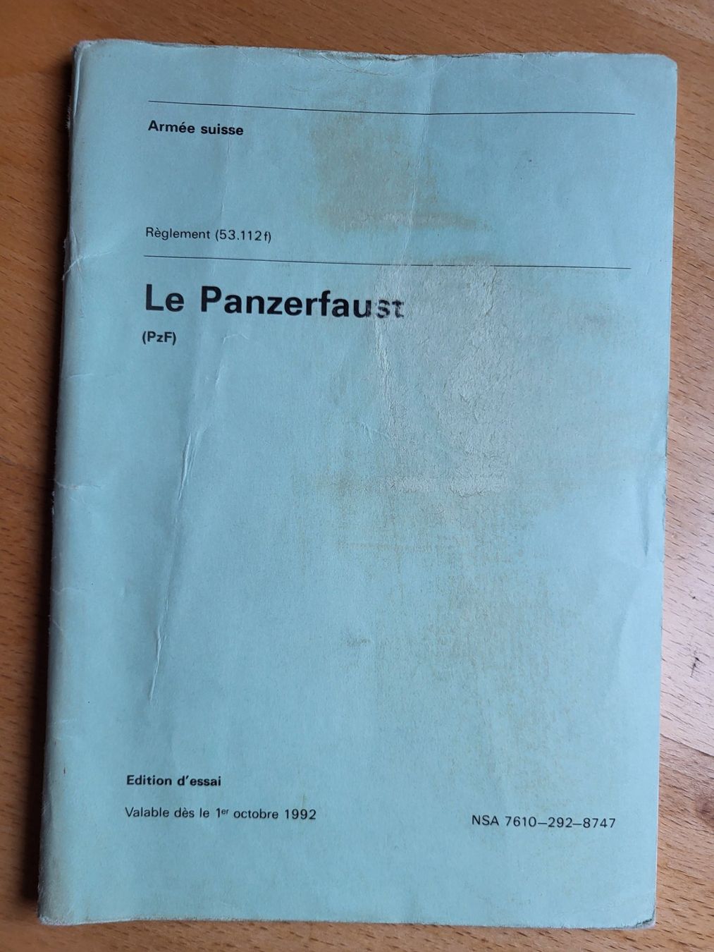 Libri: Règlement d'essai "Le Panzerfaust" - 1992 – Usato da Massongex venduto da Jalon71