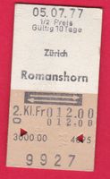 KARTON BILLETT, ZÜRICH - ROMANSHORN, 2.KLASSE,RETOUR,HALBTAX