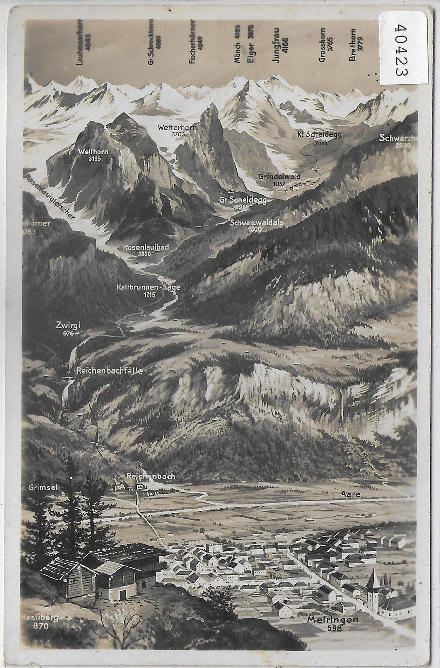 Cartoline postali: Meiringen - Panorama - Reichenbach – Difettoso da Ettingen venduto da Kartenplanet