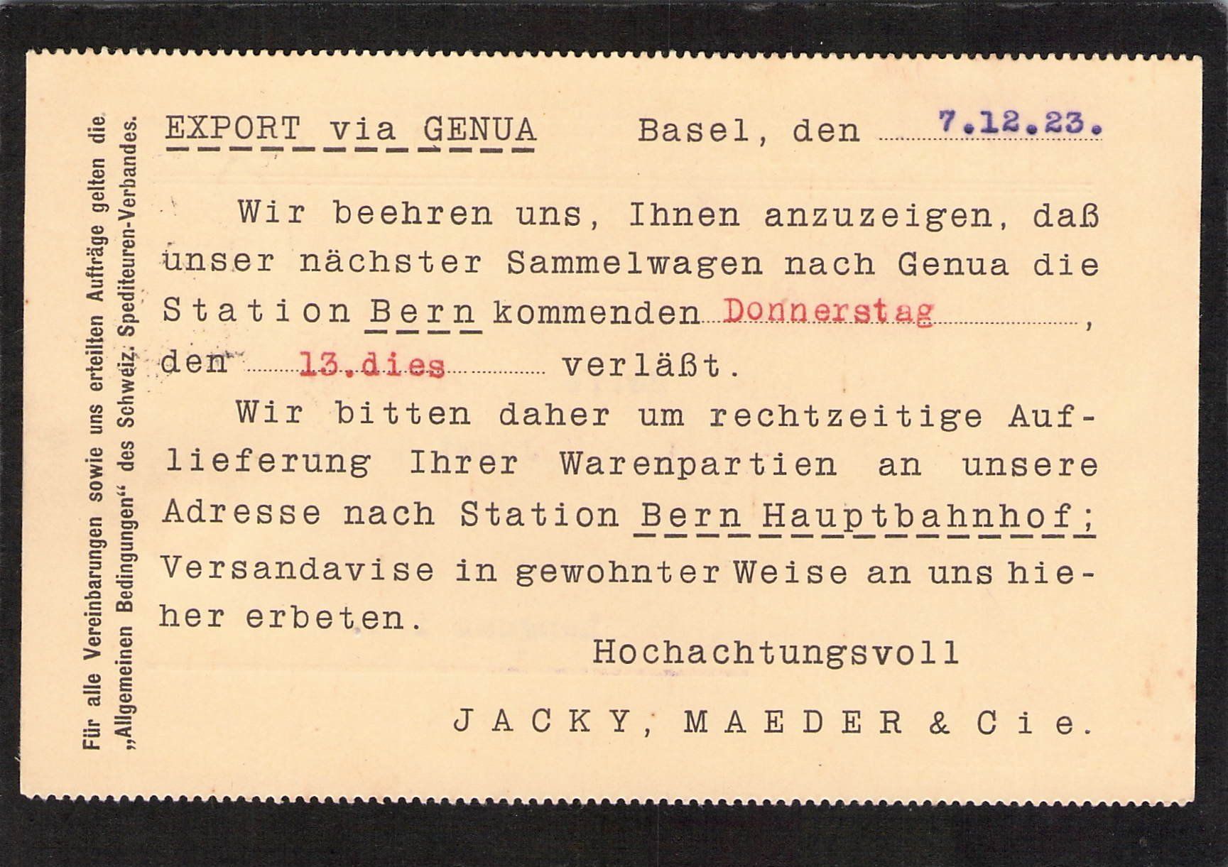 Alle Briefmarken: Perfin: Jacky , Maeder&Cie , Basel , 7.Xll.1923 – Gebraucht aus Reichenburg von Pipo-67 1