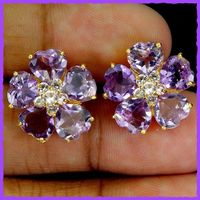 Amethyst - Topas Herz 925 Silber Ohrringe