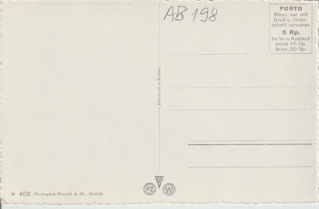 Cartoline postali: AB 198 Lütschine mit Jungfrau, ca. 1950 – Usato da Freienbach venduto da Bhaltis 1