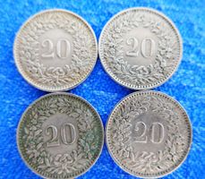 4 x 20 Rappen aus dem Jahr 1939