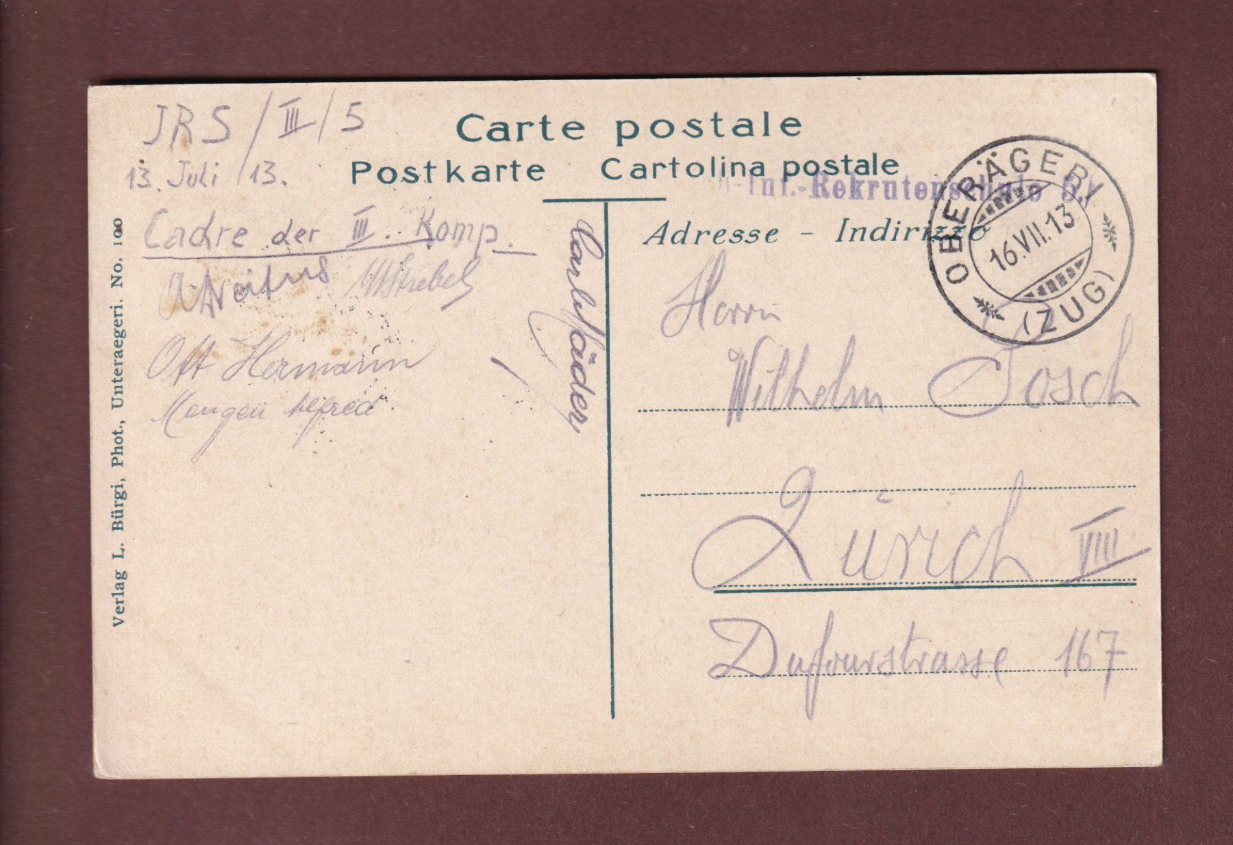 Cartes postales: AEGERI-SEE - 1913 Feldpost – D'occasion à Pully par nicecards-shop 1