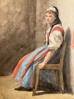 🌟Antikes Aquarell Frau Mädchen Bauernmädchen Tracht sign.🌟