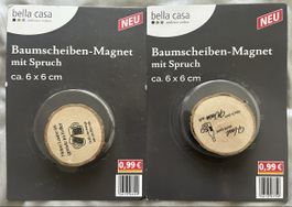 ***2x Holz Baumscheiben-Magnete mit Spruch