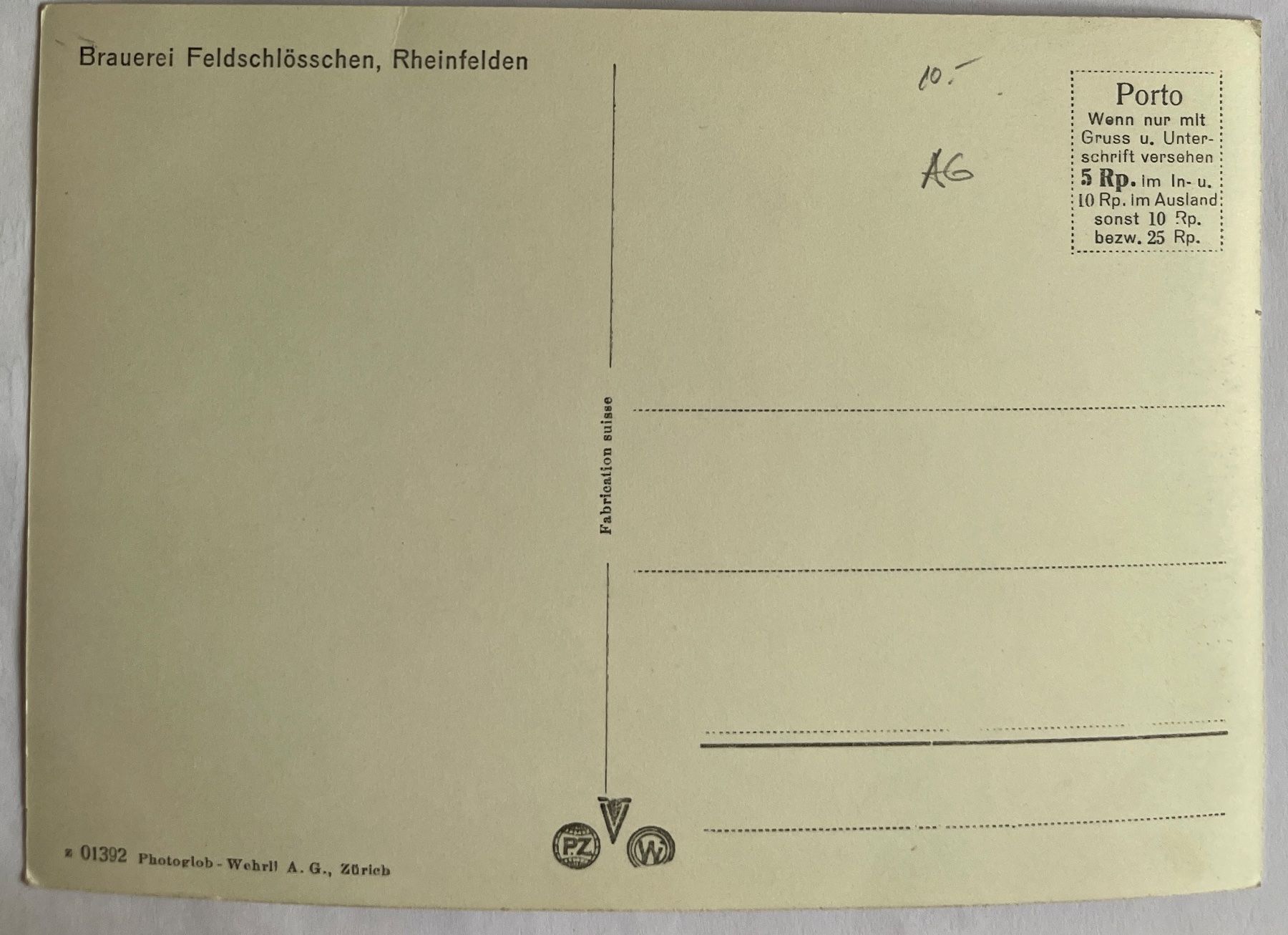 Ansichtskarten: AK: RHEINFELDEN - BRAUEREI FELDSCHLÖSSCHEN – Gebraucht aus Lutry von Ediego 1