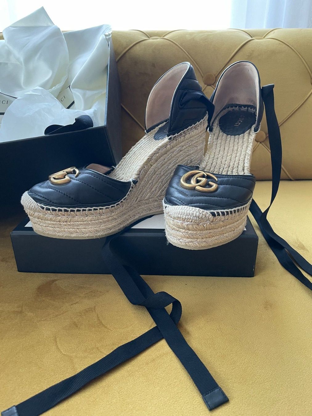 Gucci Scarpe da donna: Gucci Plattform Leder Espadrilles schwarz, Keilabsatz – Usato da Dagmersellen venduto da sheli17 4